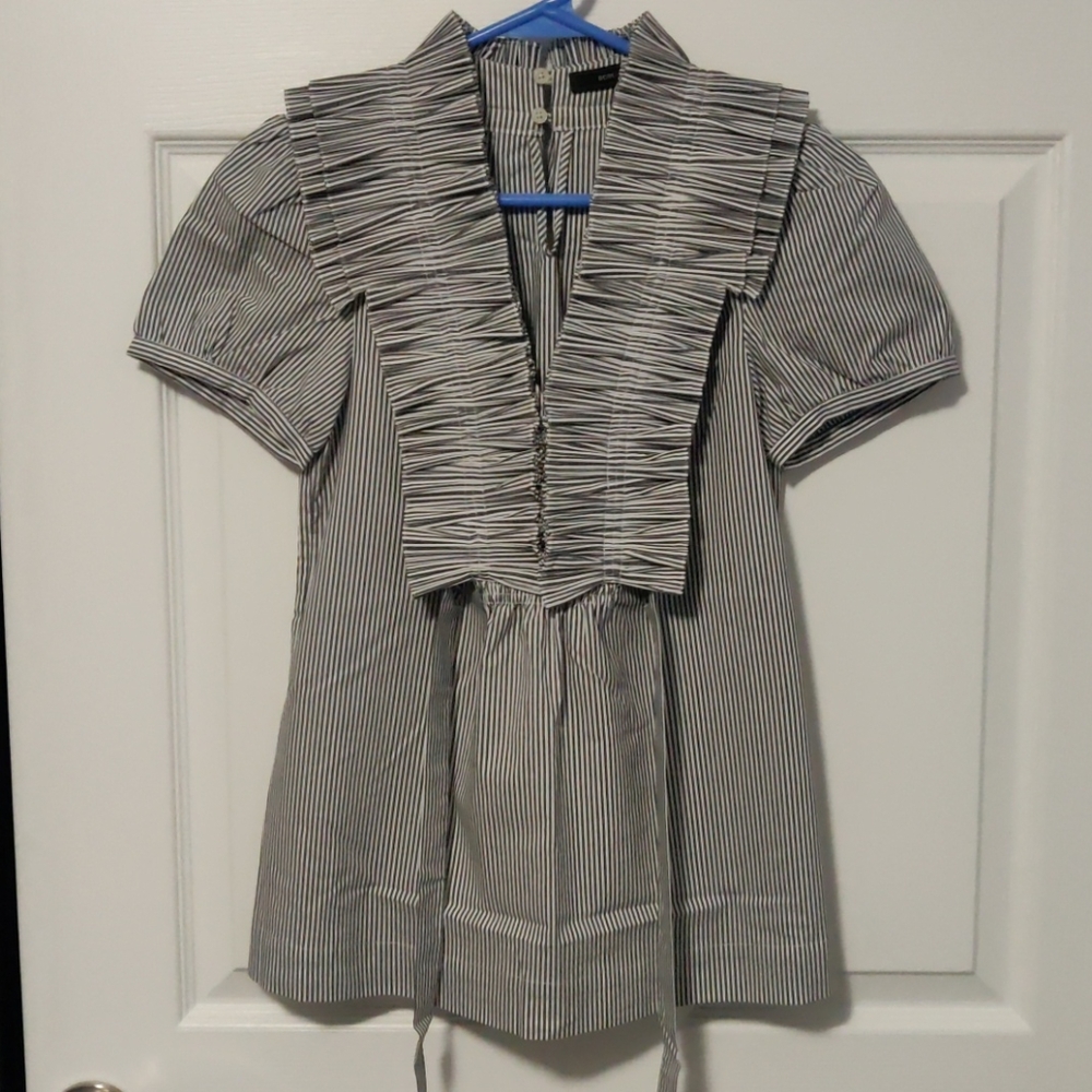 BCBGMaxAzria Striped Ruffle Neck Top
